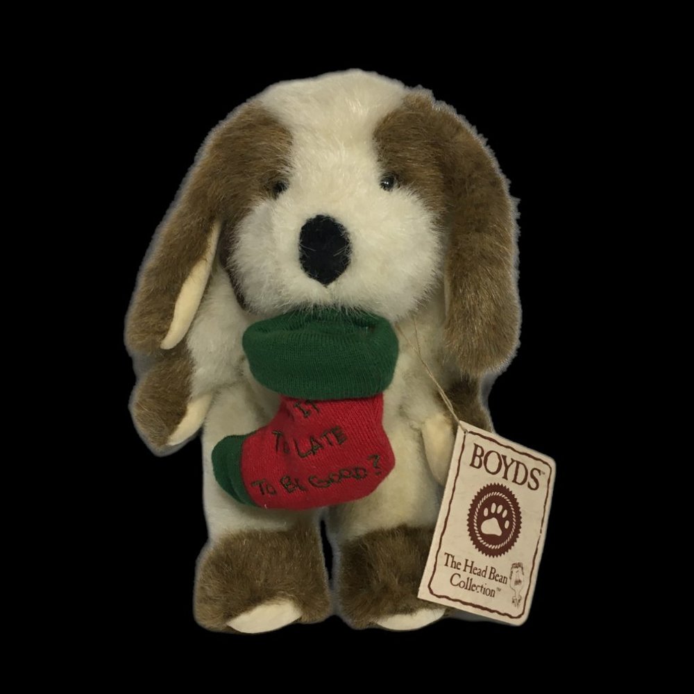 Boyds Bears Piddles Puppy Dog Plush Brown Beige Stuffed Animal Red Stocking RARE